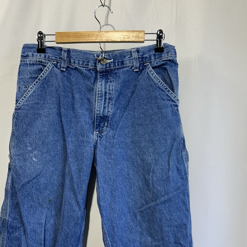 Carhartt B13 DST Mens 33 x 30 Blue Denim Carpenter Work Jeans Knee - Picture 2 of 13